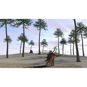 Kentrosaurus roaming a prehistoric landscape Poster Print