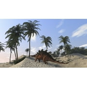 Kentrosaurus roaming a tropical setting Poster Print (18 x 10)