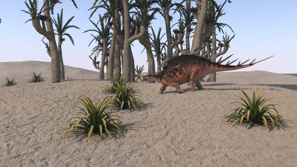 Kentrosaurus roaming an island environment Canvas Art - Kostyantyn IvanyshenStocktrek Images (19 x 11)