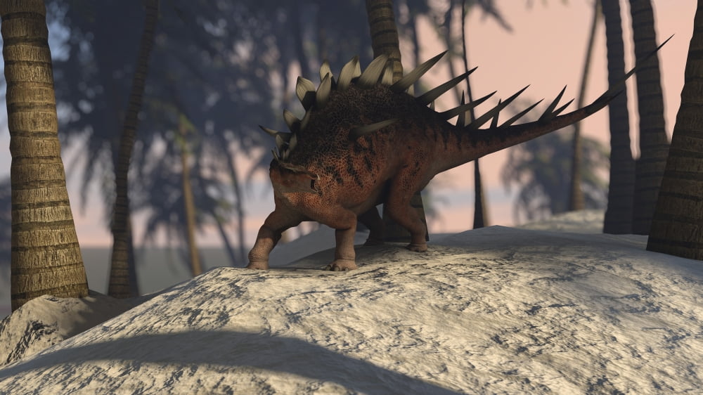 Kentrosaurus roaming in a tropical setting Canvas Art - Kostyantyn IvanyshenStocktrek Images (38 x 22)