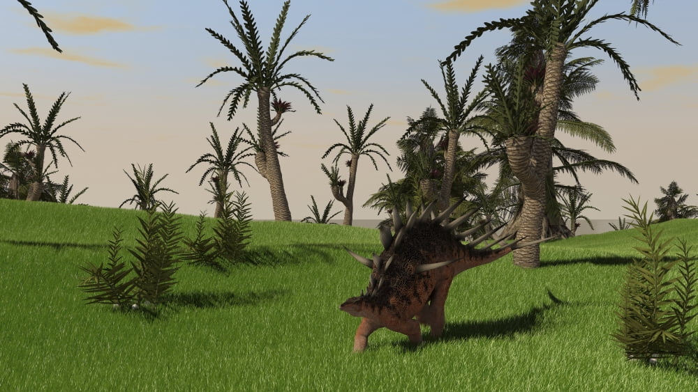 Kentrosaurus walking across an open field Canvas Art - Kostyantyn IvanyshenStocktrek Images (38 x 22)