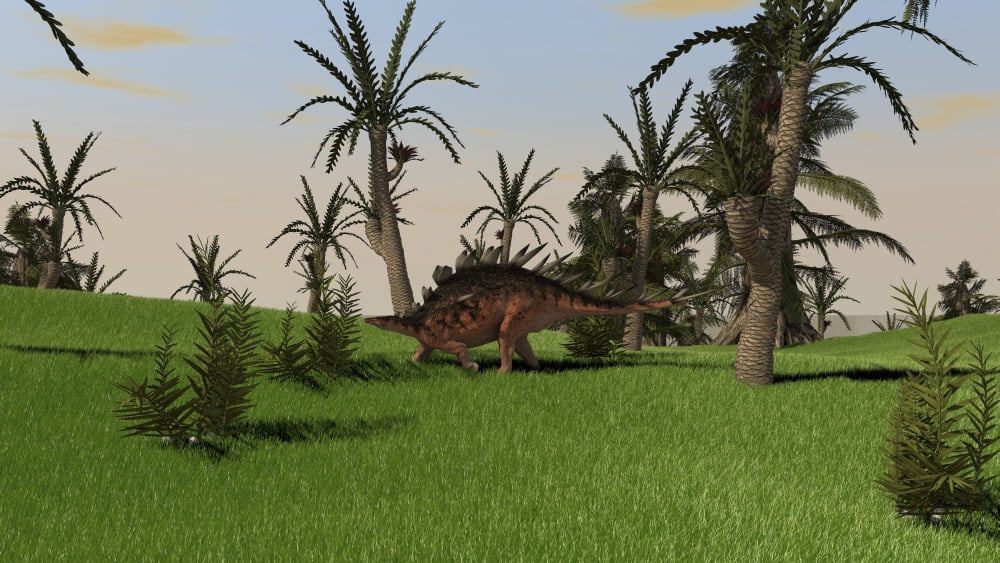 Kentrosaurus walking across an open field Canvas Art - Kostyantyn IvanyshenStocktrek Images (38 x 22)