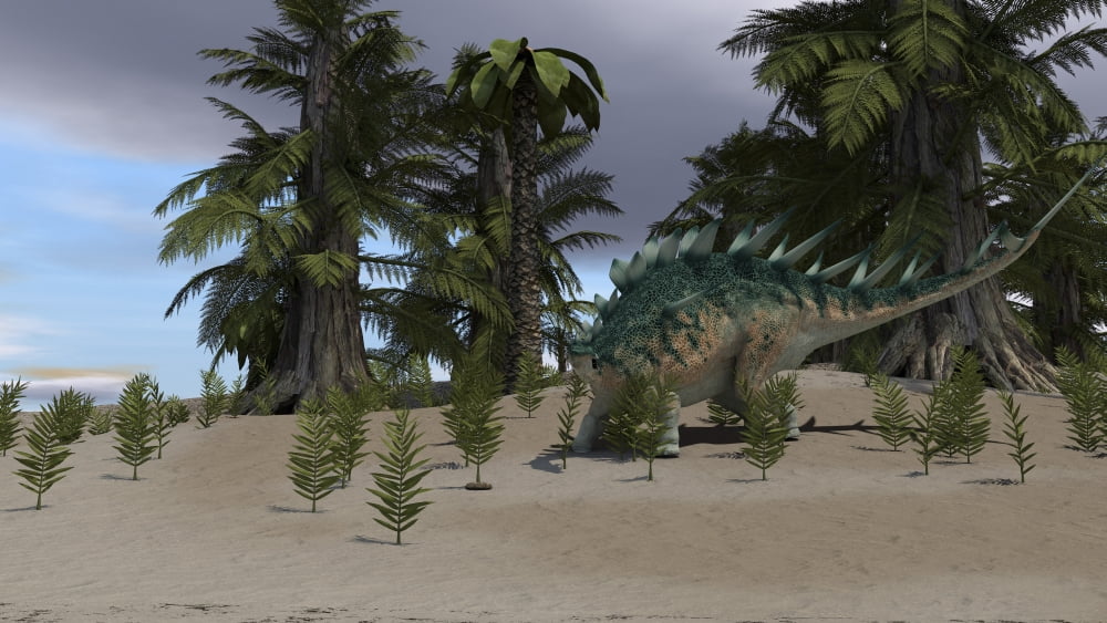 Kentrosaurus walking through an open desert Canvas Art - Kostyantyn IvanyshenStocktrek Images (38 x 22)