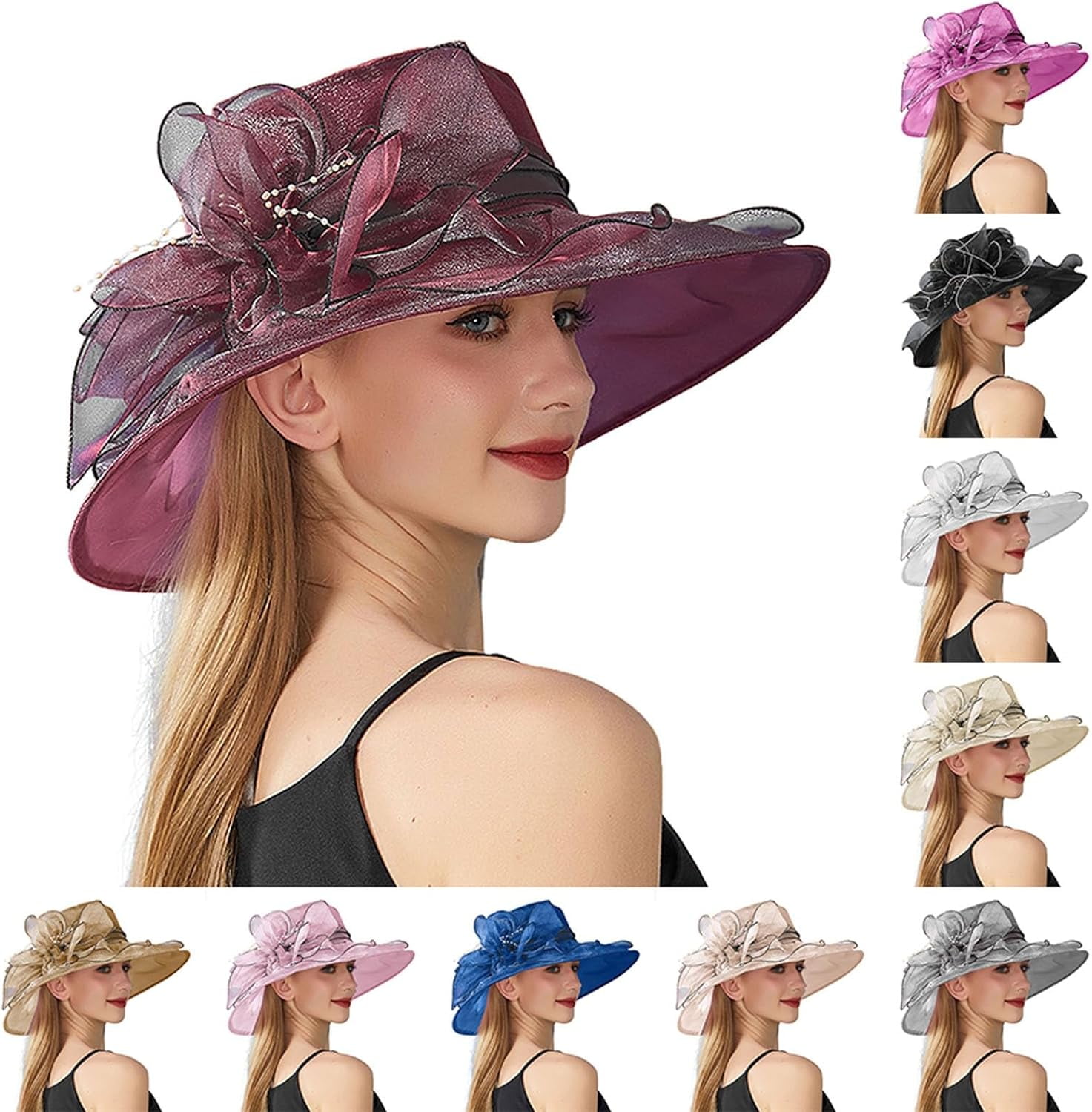 YIDINGCO Damen Derby Hut 2025 – Eleganter Organza Sun Hat Mit Fascinator Für Hochzeit & Gartenparty