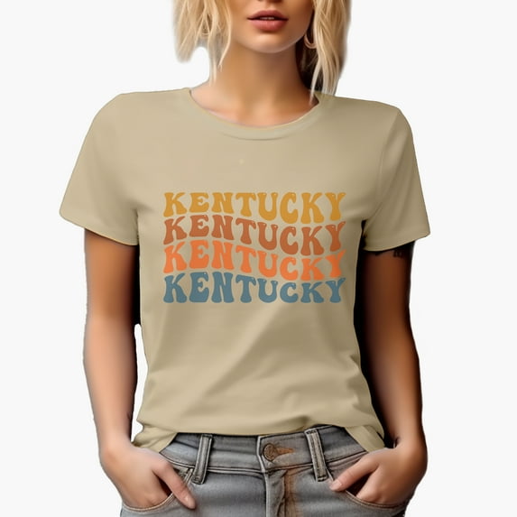 Kentucky, America, US or USA State, Groovy Retro Wavy Text Merch Gift, Tan T-Shirt, 3XL