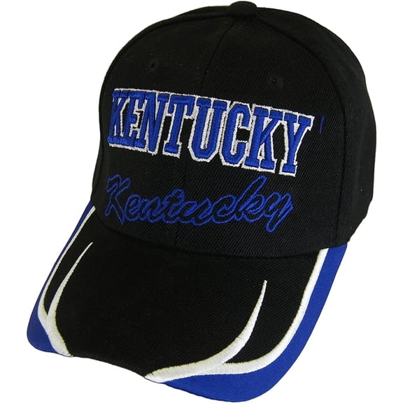 Kentucky Block and Script Lettering Baseball Cap with Embroidered Bill (Black/Royal)