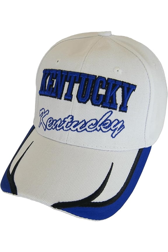 Kentucky Block and Script Lettering Baseball Cap with Embroidered Bill (White/Royal)