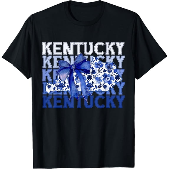 Kentucky Blue Floral Coquette Bow T Shirt Size S-5XL