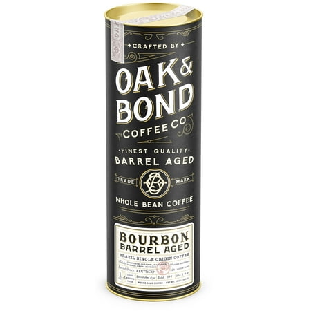 Kentucky Bourbon Whiskey Barrel Aged Coffee, Brazil Single Origin Whole Coffee Bean, Medium Roast w/ Flavor Notes of Chocolate, Caramel, Mandarin Orange, Sweet Bourbon by Oak & Bond Coffee Co. – 10oz.