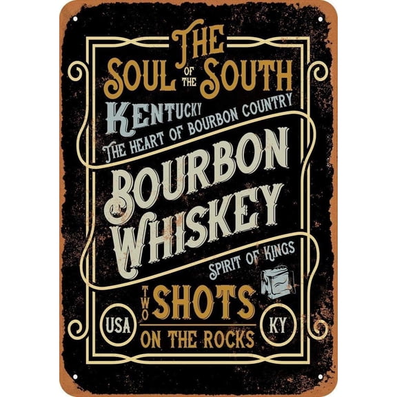 Kentucky Bourbon Whiskey Metal Tin Sign for Home and Bar Wall Decor (Aluminum) 12 x 8 inches
