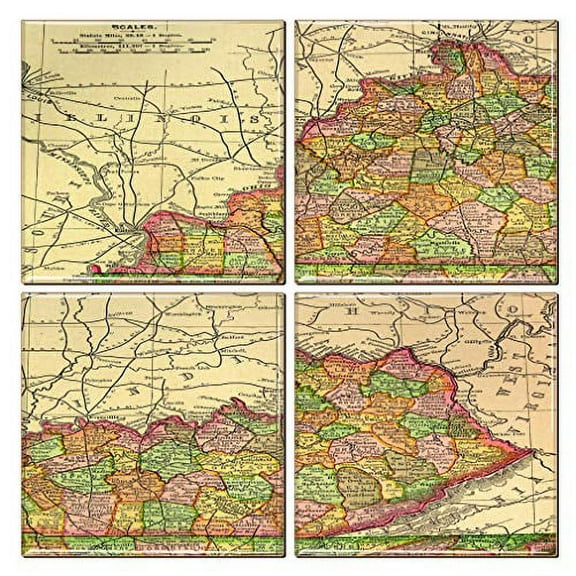 Kentucky Coaster of Vintage Map (Set of 4)