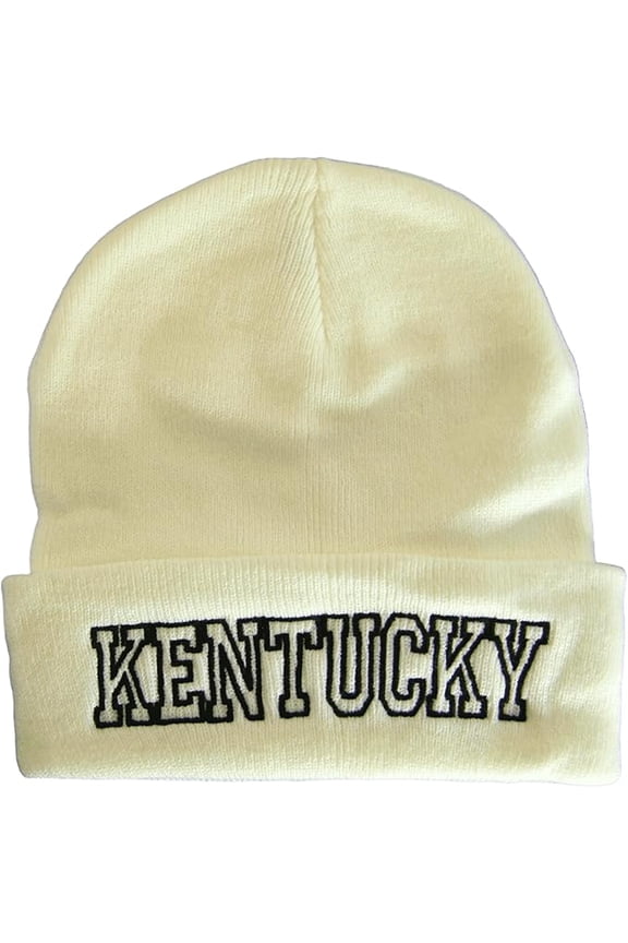 Kentucky Cuffed Winter Knit Beanie Toboggan Hat (White/Black)
