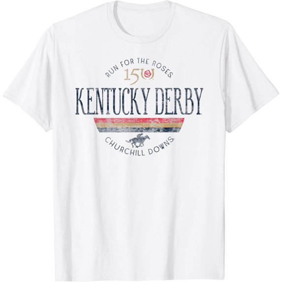 Kentucky Derby 150Th Retro Stripe White T-Shirt Unisex S-5XL Hot Trending Shirt, Vintage Birthday Gift
