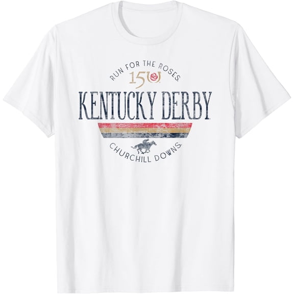 Kentucky Derby 150Th Retro Stripe White T-Shirt Unisex S-5XL Hot Trending Shirt, Vintage Birthday Gift
