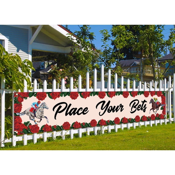 Kentucky Derby Banner Horse Race Party Supplies Decorations Derby Race Run for The Rose Banners Outdoor Yard Sign Hanging Banner