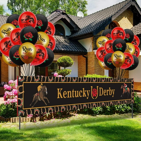 Kentucky Derby Banner Horse Race Party Supplies Decorations Derby Race Run for The Rose Banners Outdoor Yard Sign Hanging Banner