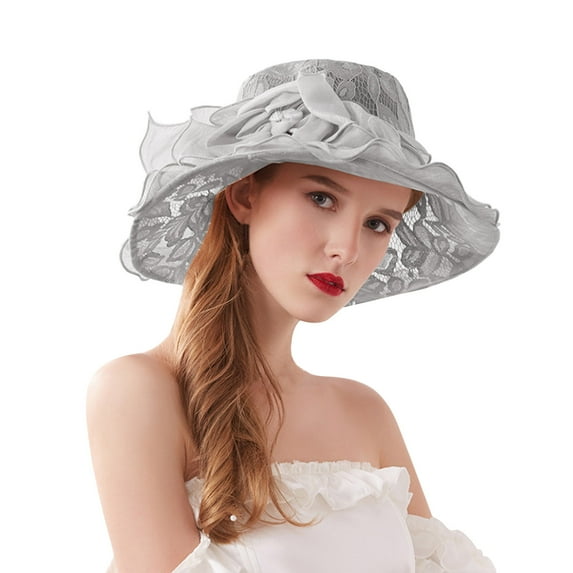 Kentucky Derby Hats for Women, Yigetop Womens Summer Dress Hat Wide Leaf Flower Bridal Shower Hat Sun Hats Beach Hat Spring Hats for Women 2025 Grey One Size