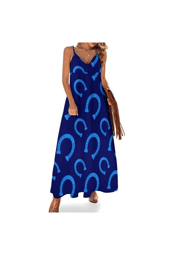 Kentucky Derby Pattern Sleeveless Suspender Dress Summer Fashion Casual Long Dress