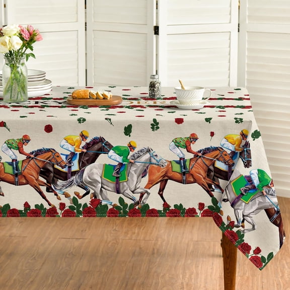 Kentucky Derby Rectangular Tablecloth 60×84 Inch, Horse Racing Washable Table Cover for Party Picnic Dinner Decor