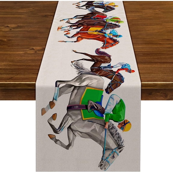 Kentucky Derby Table Runner Horse Race Decoration Rustic Farmhouse Home Dining Room Kitchen Table Decor (13" x 48")