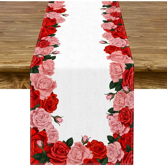 Kentucky Derby Table Runner Roses Mother''s Day Engagement Wedding Valentine Party Decoration Home Kitchen Dining Room Decor 72Inches Long