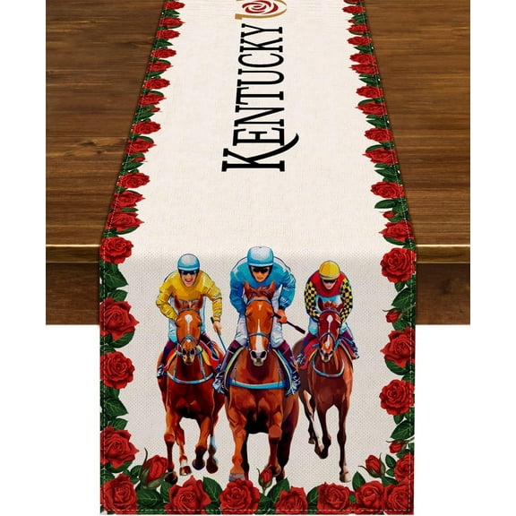 Kentucky Derby Table Runner Run for The Roses Horse Racing Party Decoration Home Kitchen Dining Room Decor (13" x 48")