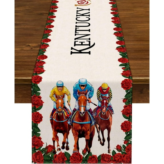 Kentucky Derby Table Runner Run for The Roses Horse Racing Party Decoration Home Kitchen Dining Room Decor (13" x 90")