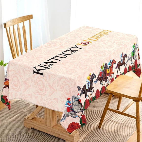 Kentucky Derby Tablecloth Jockey Horse Racing Themed Party Decoration Run for The Roses Kitchen Dining Room Table Cover-60×84inch