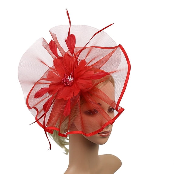 Kentucky Fascinators Hats for Women Mesh Feathers Derby Tea Party Hat Flower Headband Headwear Hair Clip Cocktail, Wedding, Fancy Dress Party Fascinators Hats for Women Tea Party Red One Size