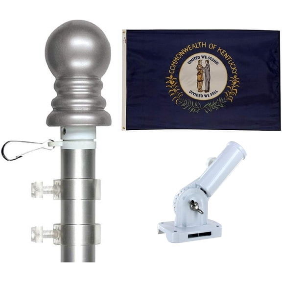 Kentucky State Flag & Tangle-Free Spinner Flagpole Kit – 3'x5' Flag, Pole & Bracket – All 50 States Available – Residential or Commercial Use