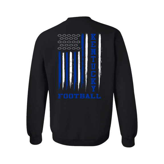 Kentucky Football Team Color Royal and White American Flag Mens Crewneck Pullover Sweatshirt-Black-small