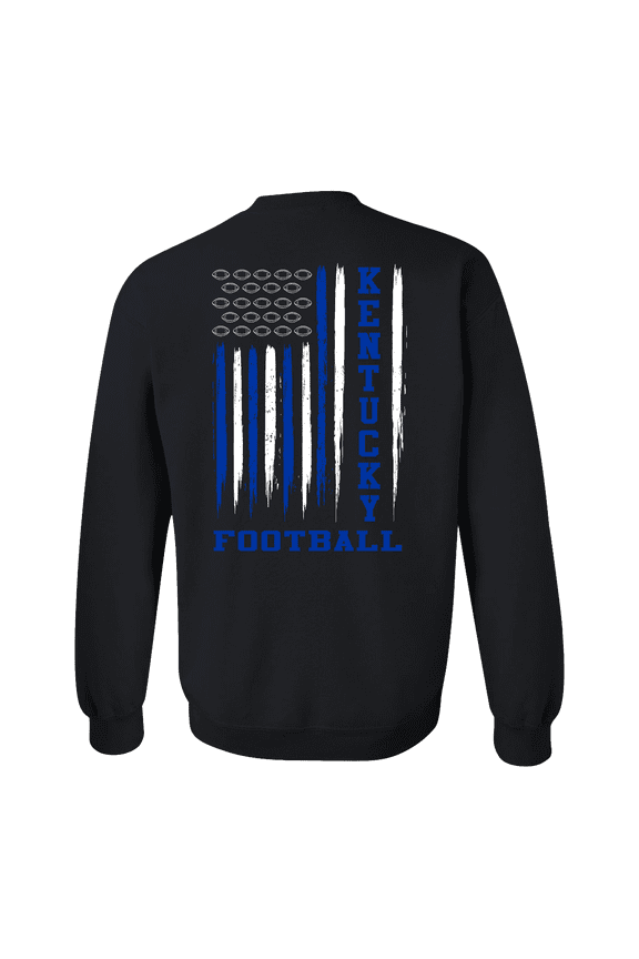 Kentucky Football Team Color Royal and White American Flag Mens Crewneck Pullover Sweatshirt-Black-xl