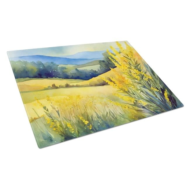 Kentucky Goldenrod in Watercolor Glass Cutting Board Large 12 in x 15 in