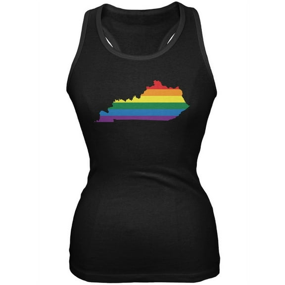 Kentucky LGBT Lesbian Pride Rainbow Black Juniors Soft Tank Top - Medium