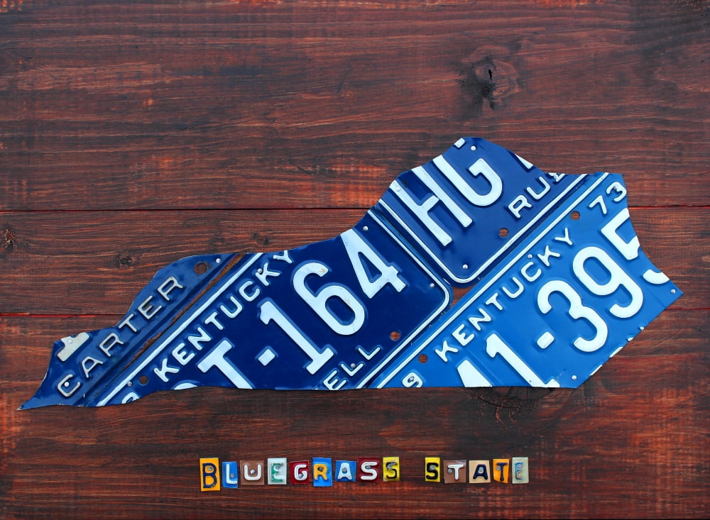 Kentucky License Plate Map Canvas Art - Design Turnpike (32 x 24)
