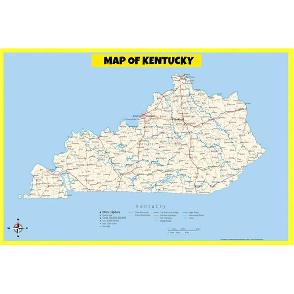 Kentucky Map Poster - Laminated Wall Map - Style B - 18x24 - Ideal for Classrooms and Homes – Features Bright Colors and Vivid Imagery