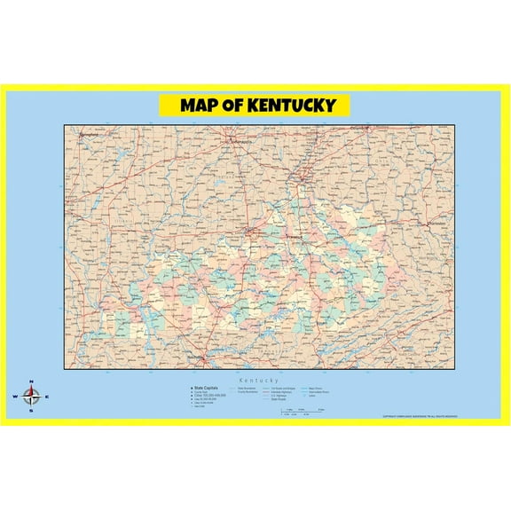 Kentucky Map Poster - Laminated Wall Map - Style C - 20x30 - Ideal for Classrooms and Homes – Features Bright Colors and Vivid Imagery