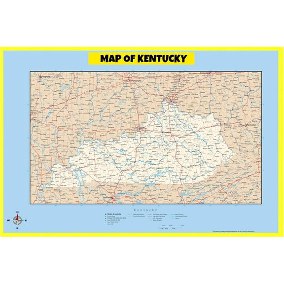 Kentucky Map Poster - Laminated Wall Map - Style D - 36x60 - Ideal for Classrooms and Homes – Features Bright Colors and Vivid Imagery