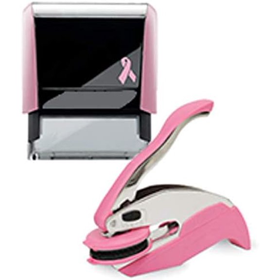 Kentucky Notary Seal Embosser and Stamp Bundle | Pink Notary Seal Embosser and Breast Cancer Awareness Rectangle Self Inking Stamp$$Office