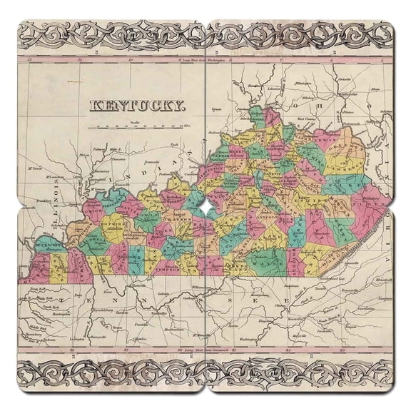 Torched Kentucky Old World Map Coaster (Set of 4) Drink Beer Coaster Multicolor