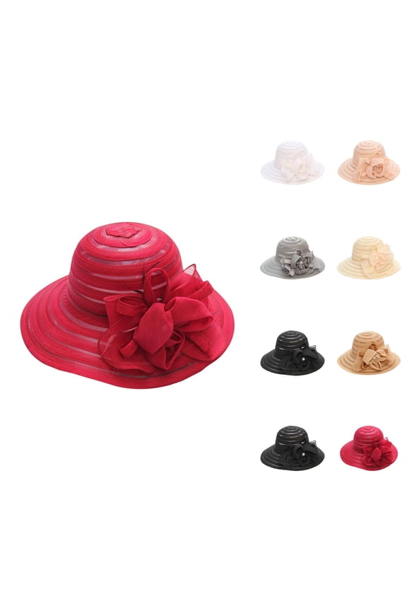 Kentucky Organza Wide Brim Sun Hat for Women Summer Derby Hats for Tea Party Bowler Cap