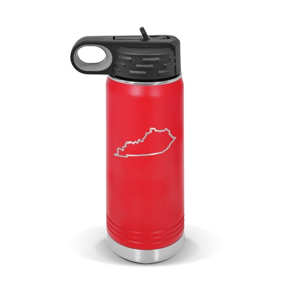 Kentucky Outline Water Bottle 20 oz - Laser Engraved w/ Flip Top Removable Straw - Polar Camel - Stainless - Vacuum Insulated - Drinkware - ky - Red
