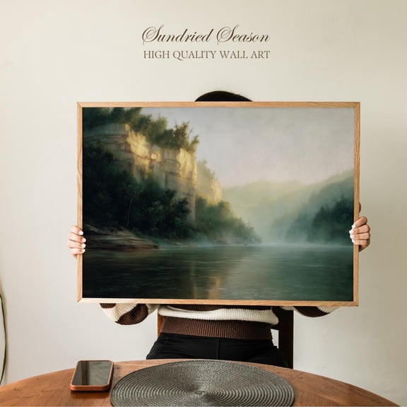 Kentucky River Palisades Art Print, Limestone Cliffs And Morning Mist Landscape, Scenic Wall Decor For Living Room, Office Or Rustic Cabin UNFRAMED Poster, Wall Art for Decor, Present, 8x12