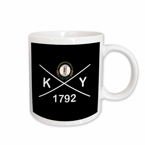 3drose, Kentucky State Abbreviation, Statehood, Flag Art on Black Background., 11oz Mug