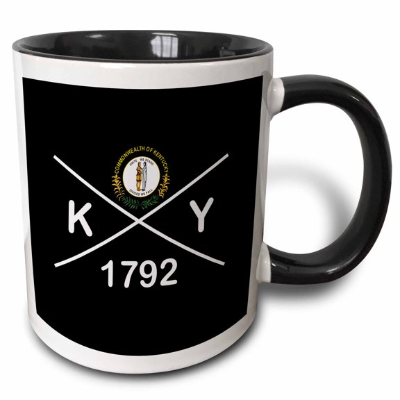 3drose, Kentucky State Abbreviation, Statehood, Flag Art on Black Background., 11oz Two-tone Black Mug