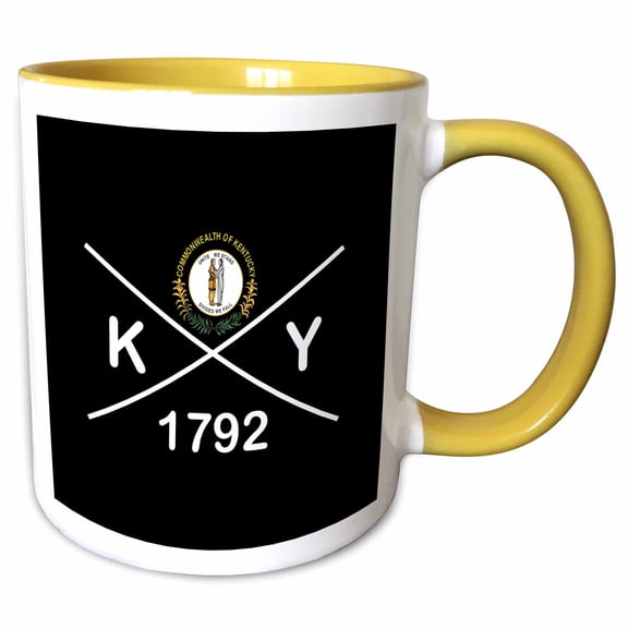 3drose, Kentucky State Abbreviation, Statehood, Flag Art on Black Background., 11oz Two-tone Yellow Mug