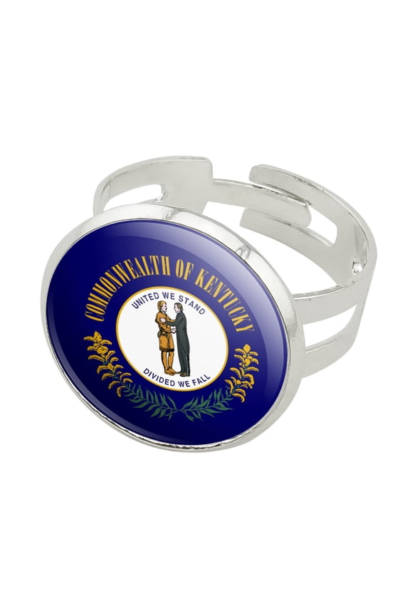 Kentucky State Flag Silver Plated Adjustable Novelty Ring
