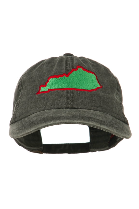 Kentucky State Map Embroidered Washed Cap - Black OSFM