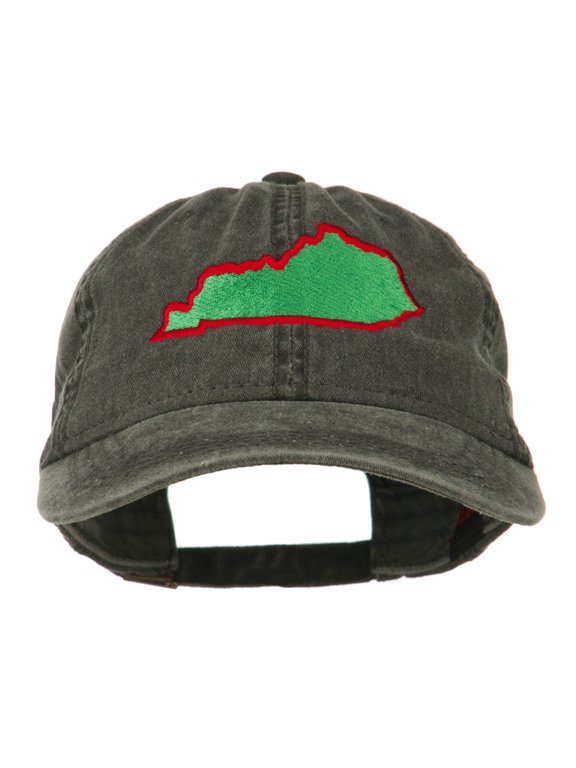 Kentucky State Map Embroidered Washed Cap - Black OSFM