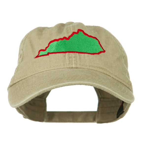 Kentucky State Map Embroidered Washed Cap - Khaki OSFM